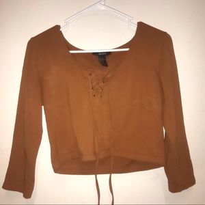 Forever 21, XL, brown 1/3 sleeve crop top